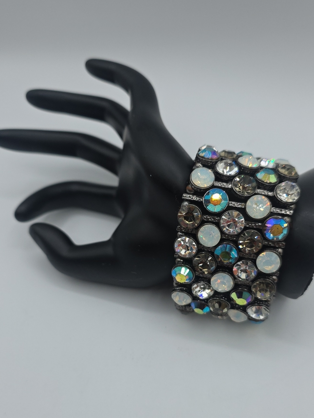 Kirks Folly Iridescent, Smoky & Clear Multi-Row Stretch Bracelet